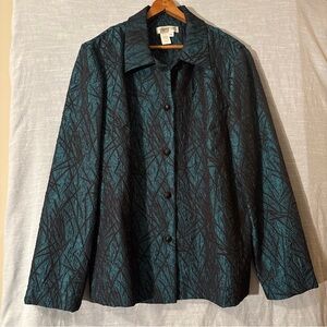Coldwater Creek Blazer Jacket Long Sleeve Button Up Teal/Black Women’s Sz L NWOT